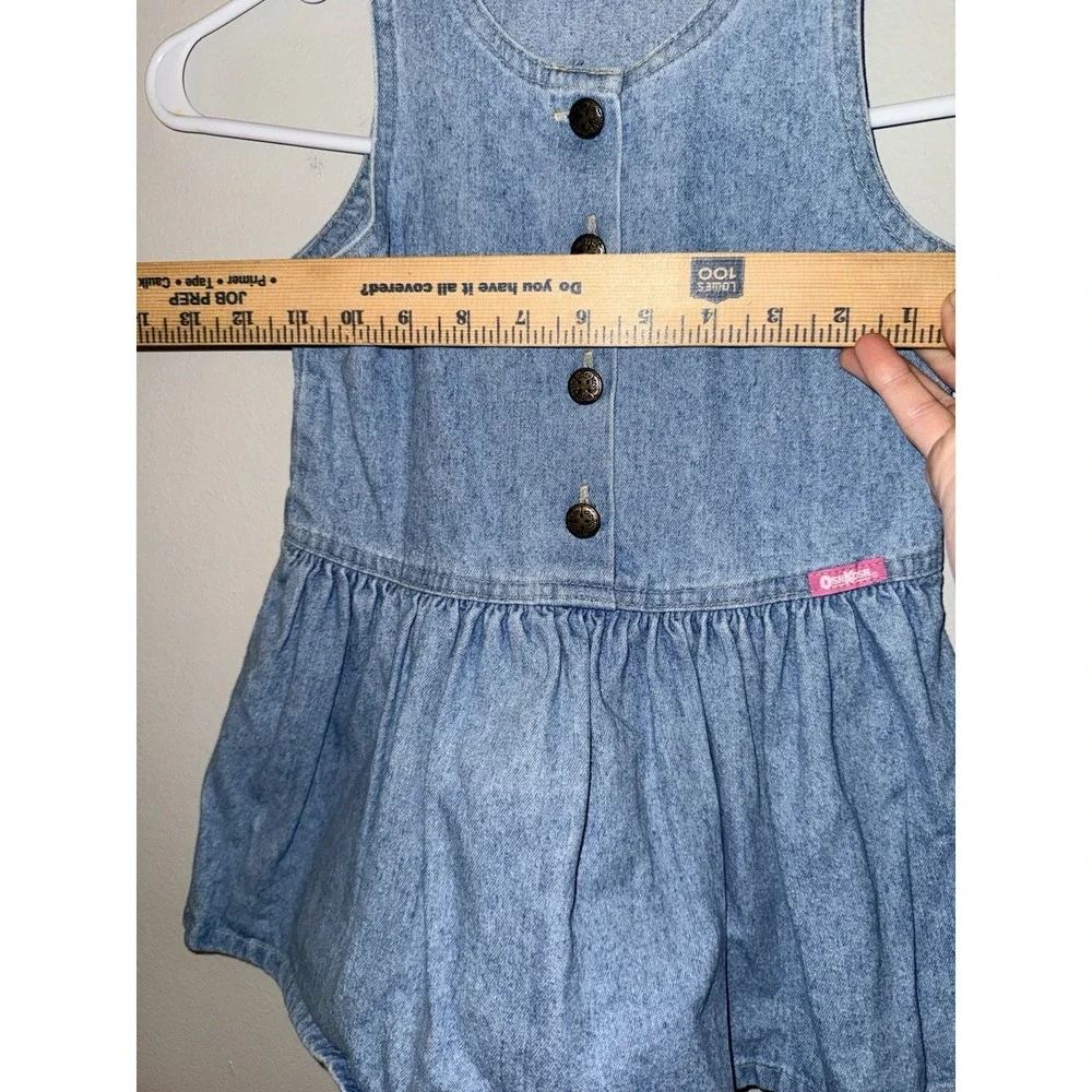 Vintage OshKosh Dress Girls 3t Blue Denim Sleeveless Button Front Sundress USA
